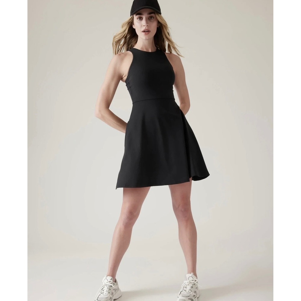 Athleta Conscious Fit & Flare Athletic Dress Black Size M Athleisure Tennis Golf